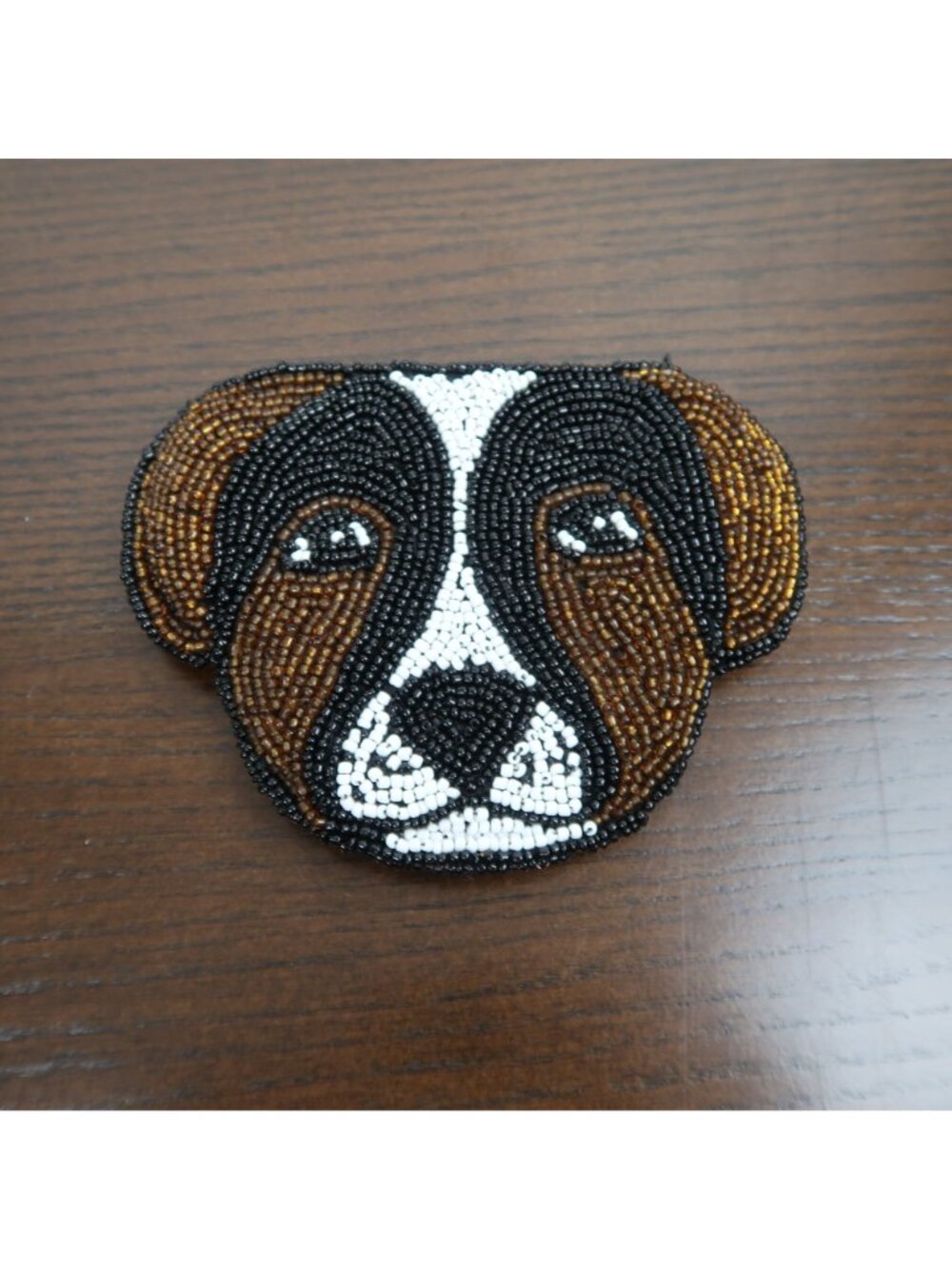 Beaded Dog Face Coin Purse Brown White Black Zip Closure Handmade - Picture 2 of 3